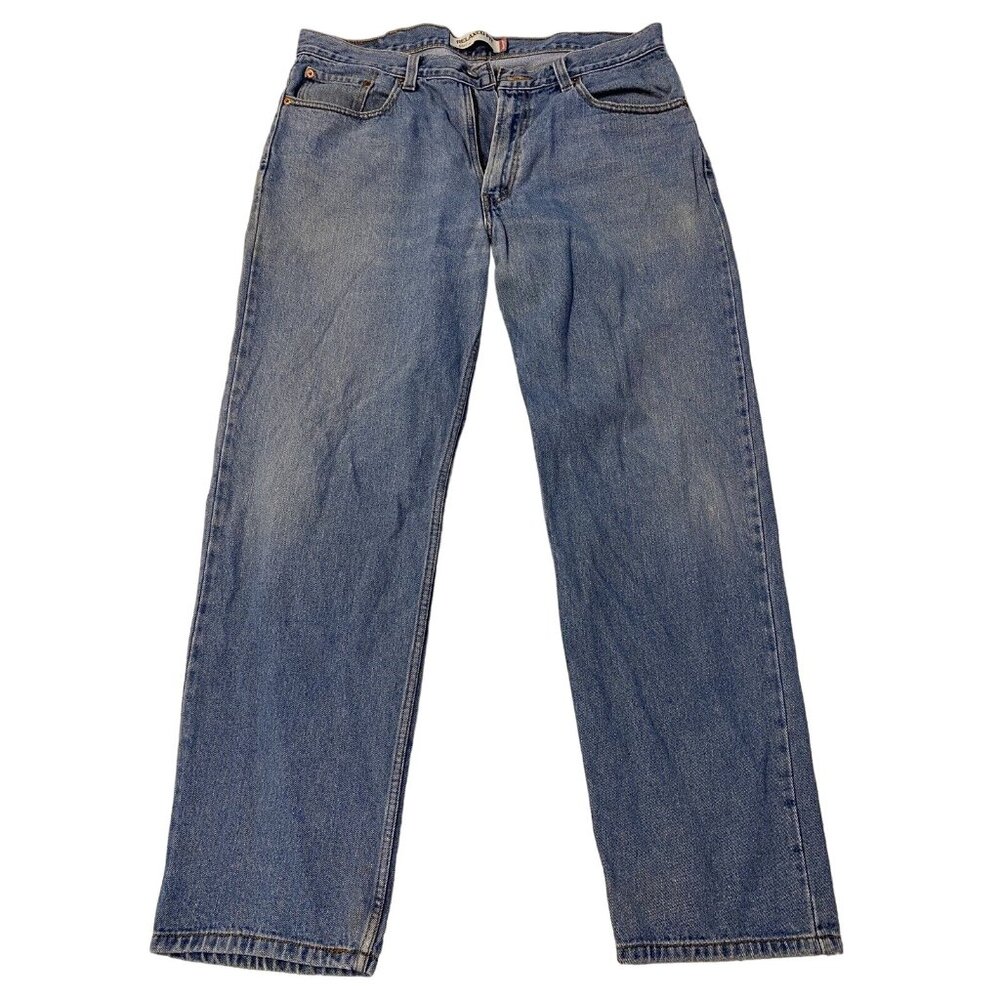 Levis 550 Relaxed Fit Straight Leg Jeans 38x32 measures 31.5 Medium Wash STAINED